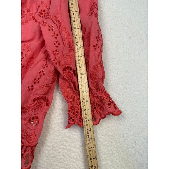 Beggon Eyelet Lace Off-The-Shoulder Puff Sleeve Blouse Coral‎ Size 42/ Medium - Picture 6 of 8